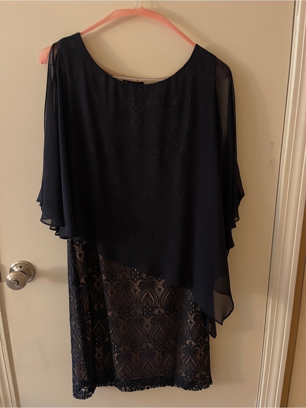 connected apparel Navy Overlay Lace Midi Dress